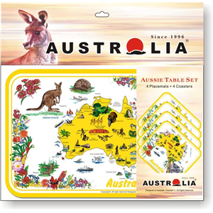 Place Mats - Australia Map Yellow Border-8 Pcs Set